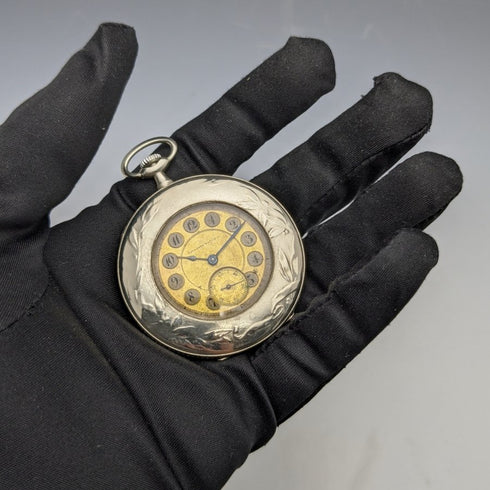 アンティーク 動作良好(時刻合わせ不可) タバン 彫刻ケース 懐中時計